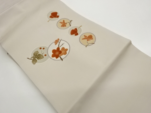 Nagoya obi with gold and gold-embroidered roundel design with cherry blossoms, f